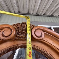 Two Pieces carved wood curio or display cabinet
