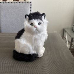 Black And White Cat Figurine Handmade 