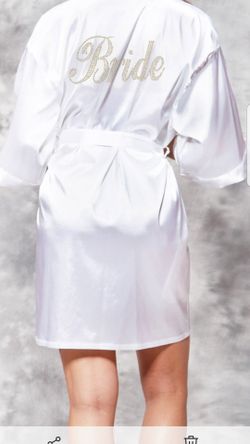 BRIDAL white satin robe with rhinestones( Small/Medium and Large)