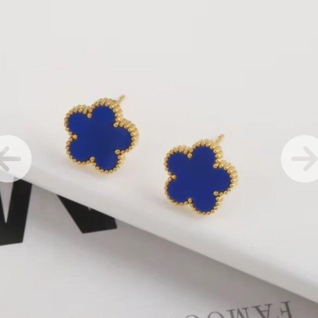 Van Cleef Style Blue Clover Stud Earrings