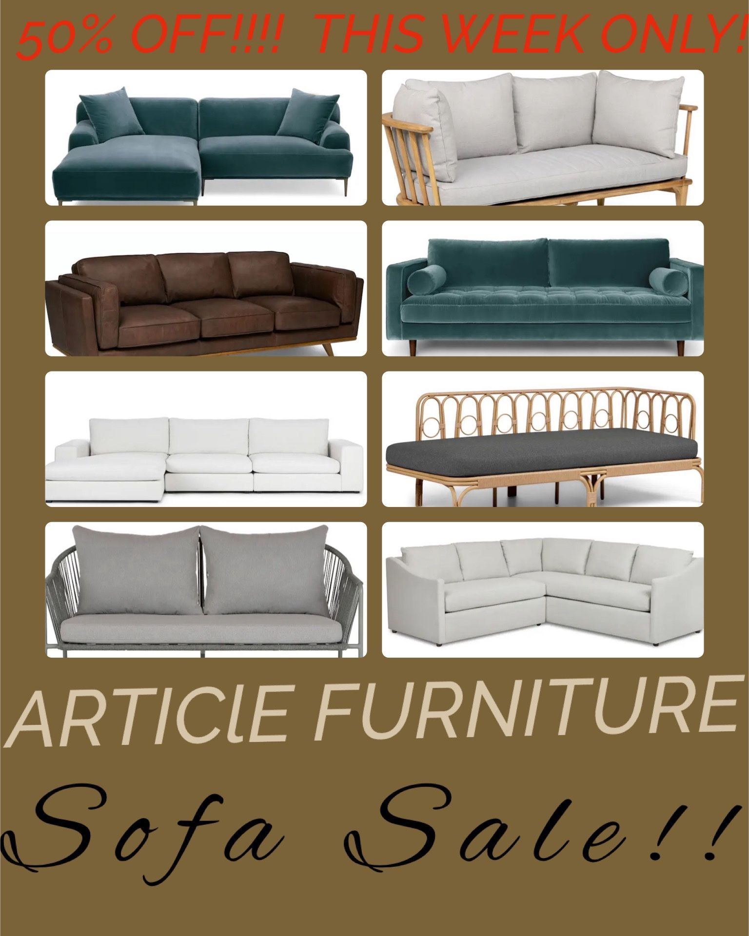 Article Furniture Sofa Couch SALE. 50 OFF LISTED PRICE!! for Sale in