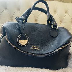 Versace Barrel Black Leather Handbag