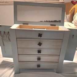 Pier 1 Wood Light Blue Jewelry Box