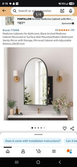Black Arched Bathroom Medicine Cabinet Mirror
