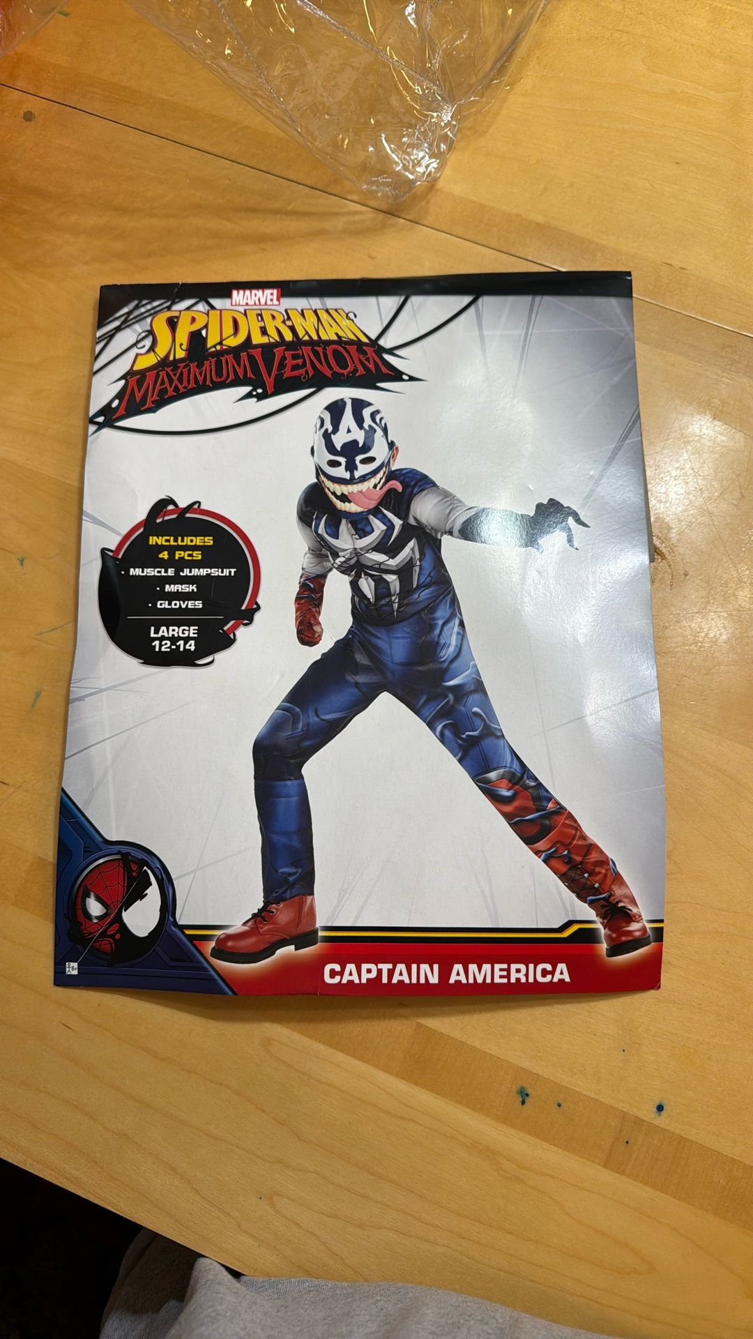 Marvel Spider-Man “Captain America Maximum Venom” Youth Large 12-14 w/ Gloves. No Mask