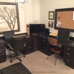  Big 2 Sided Desk with 4 Base Cabinets