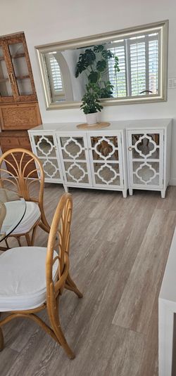 📢Credenza 🔥 White Mirrored Sideboard Cabinet Set