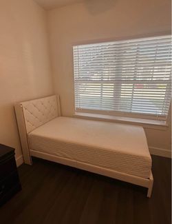 White Tufted Twin Bed Frame with Mattress
