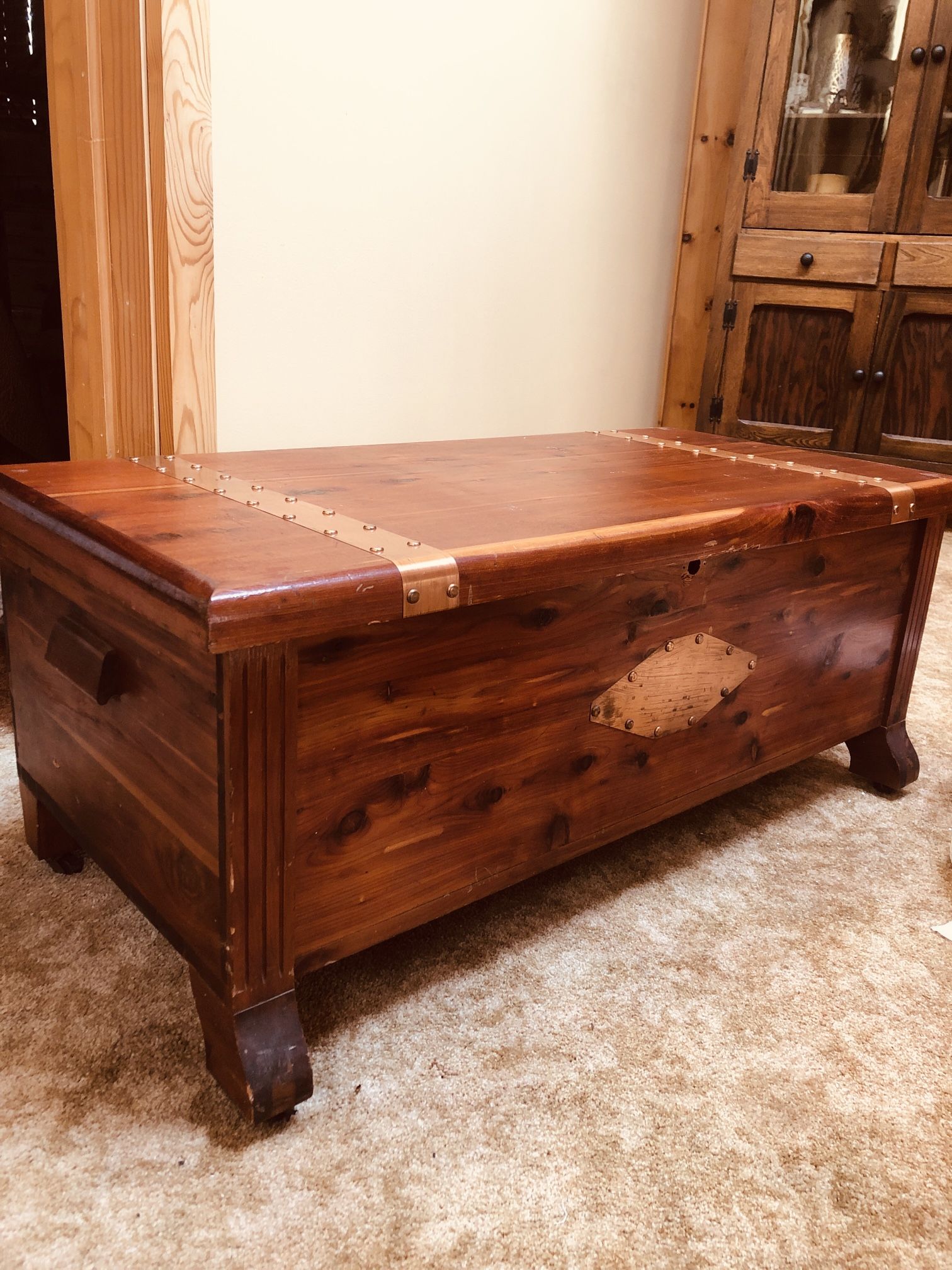 Vintage Primitive Rustic Cedar Blanket Hope Chest Trunk W/Copper Straps