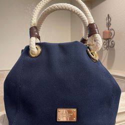MICHAEL KORS Navy Blue Canvas Large Handbag