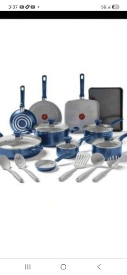 Tfal The Easy Care Ceramic, 14 Piece Pots And Pans Cookware Set, Electric Blue