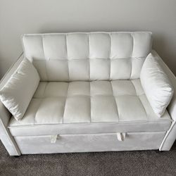White Velvet Adjustable Backrest Sofa Bed 