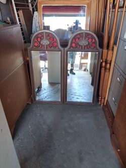 Pair of Vintage Arched Wood Framed Wall Mirrors
