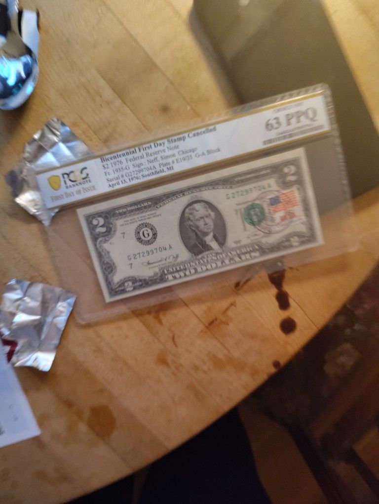 1976 pcgs 2$ bank note first day stamped Like New