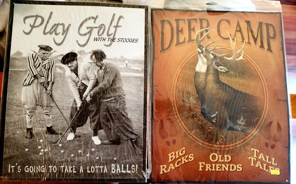 X2 3 Stooges Golf and Deer Hunting Tin signs