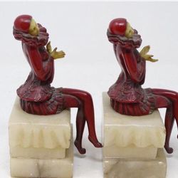 Vintage Art Deco Clown ALABASTER and metal hand painted Bookends