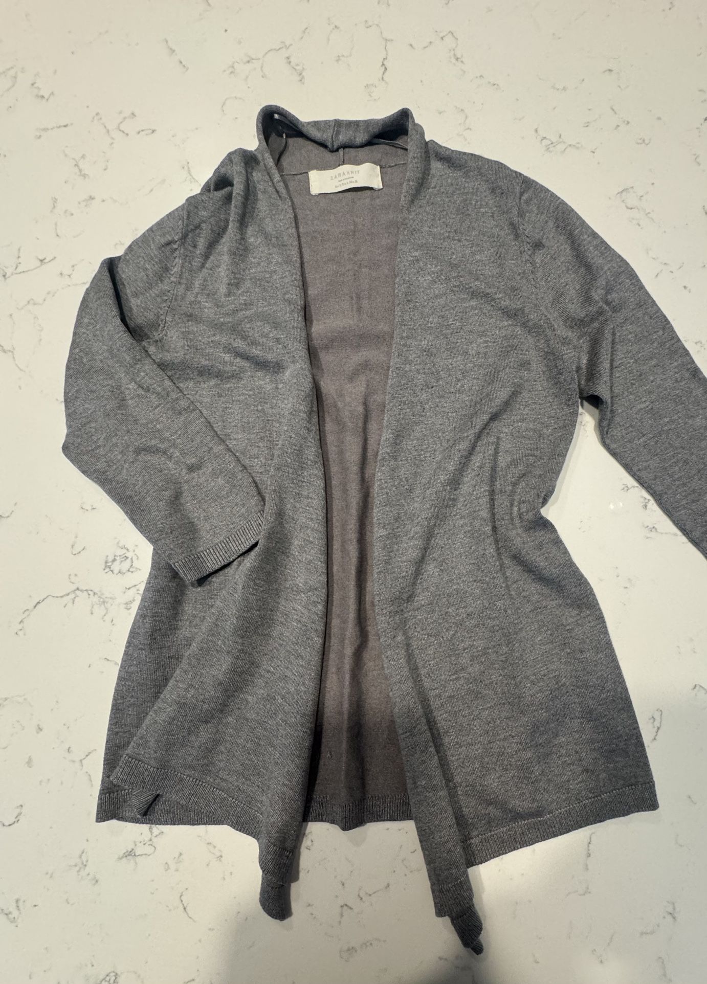 Zara Knit Gray Elbow Sleeve Open Cardigan – Size S