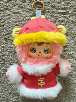 Samuel Horse Year Big Luck Plush Keychain Three Little Hairs New Year Pink Doll-rotatable eyes