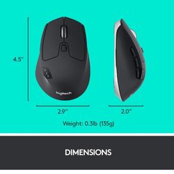 Logitech M720 Triathlon Multi-Device Wireless Mouse, Bluetooth, USB Unifying Receiver, 1000 DPI, 8 Buttons, 2-Year Battery, Compatible with Laptop, PC