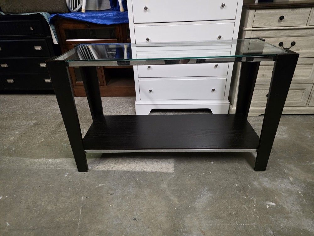 Espresso / Silver Console Accent Table with Glass Top