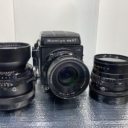 Mamiya RB67 Professional S with 65mm,  90mm, and 180mm lenses