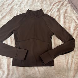 Adanola Brown Half-Zip Athletic Top – Long Sleeve Workout Pullover – Size M