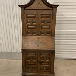 VINTAGE DREXEL HERITAGE ET CETERA  MEDITERRANEAN STYLE SECRETARY DESK WITH ORIGINAL BRASS CANDLE HOLDERS