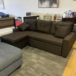 Brown Tufted Sleeper Sofa With Storage 