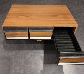 Vintage Cassette Tape Cabinet 3 Drawer Holder Wood Storage Case Holds 42