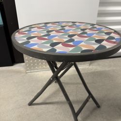 Foldable Side Table with Tempered Glass