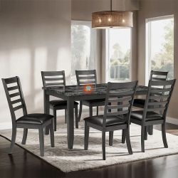 7pc Dining Table Set with Marble Tabletop