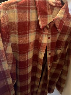Red and Tan Plaid Flannel Shirt