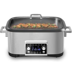 12 in 1 Programmable 8 Quart Slow Cooker, Multi-Cooker Food Warmer with Digital Timer, Temp Control, Removable Cast Aluminum Pot & Dishwasher-Safe Tem