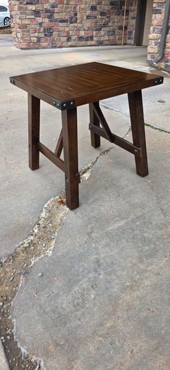 Industrial Wood End Table with Metal Accents