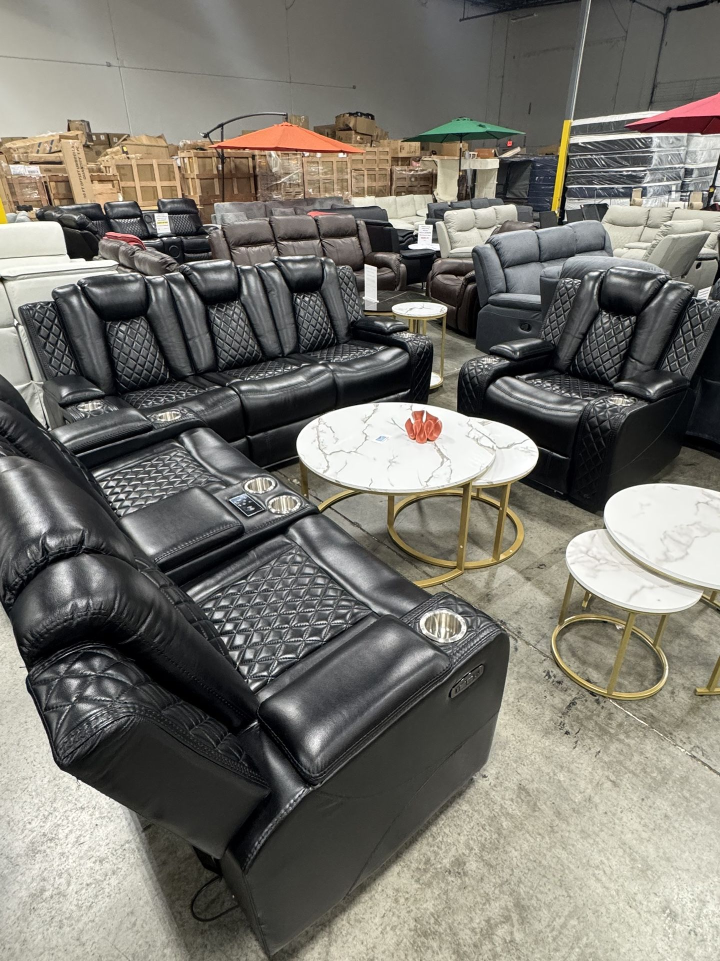 Premium Black Power Recliner 3Pcs Living Room Set With Bluetooth Speaker And LED Light