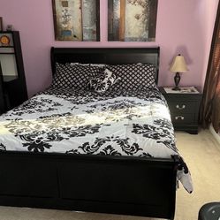 Complete Bed Set For Sale: Queen Black Bed Frame With Matching Night Stand And Dresser With Mirror In Raleigh LIMTED TIME