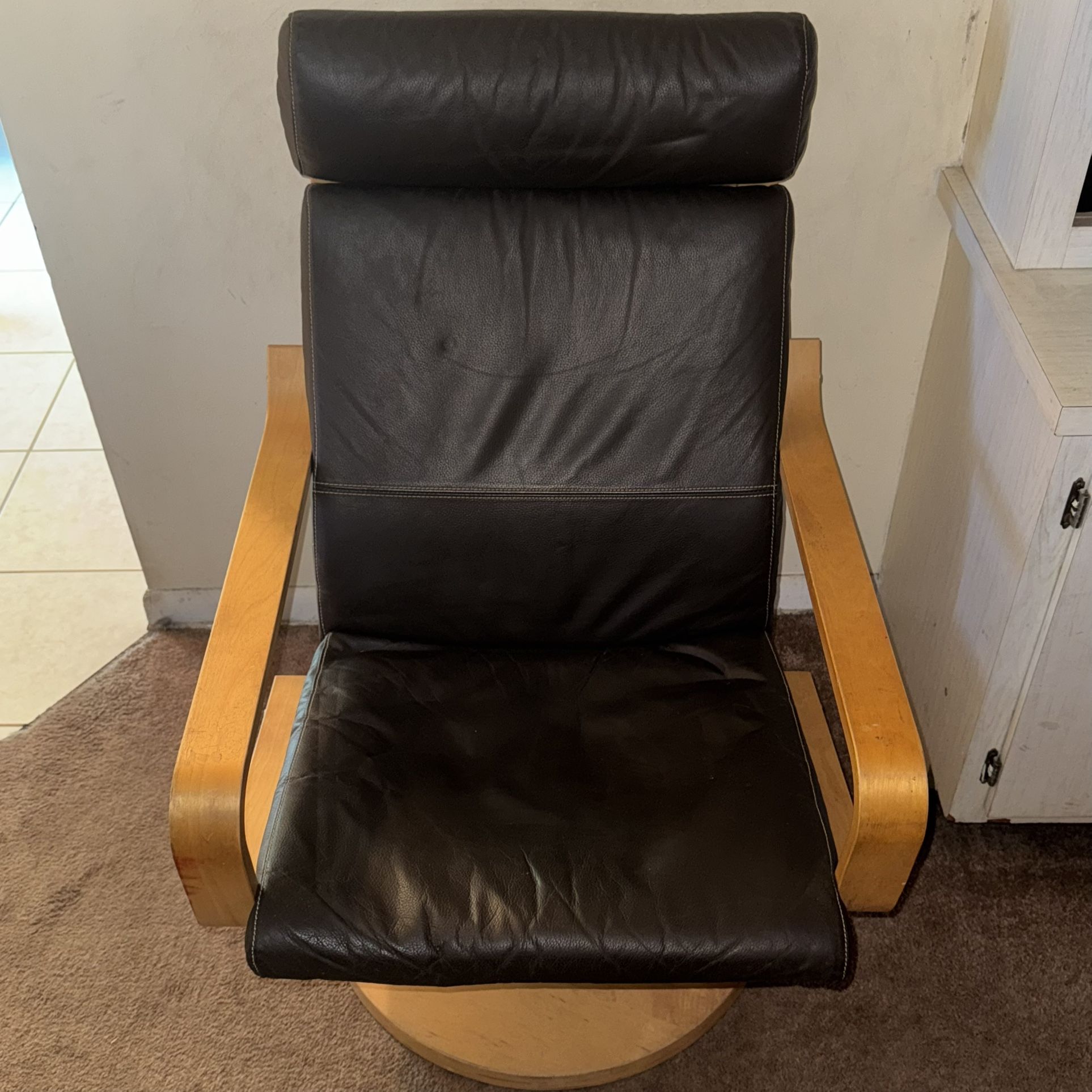 IKEA Vintage Brown Leather Lounge Chair Swivel - Model 401.557.83