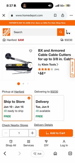 BX & ARMORED CABLE CUTTER 3/8