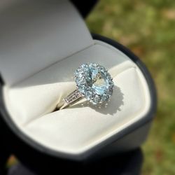 Jewelry 14k solid white gold aquamarine stones diamonds ring 4.55CTW size 8.25