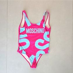 Moschino Kids Pink and Blue Open Back Swimsuit Size 6