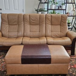 Leather Sofa and Ottoman