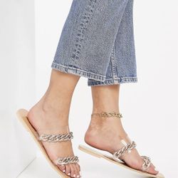 Ego Illusions mule flat sandals with chain straps,  Size:7 Price :$19
