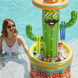 Inflatable Pool Party Cooler - Fiesta Cactus Ice Bucket Luau Hawaiian Tropical Beach Themed Birthday Easter Party Decorations Favors Supplies Decor Bl