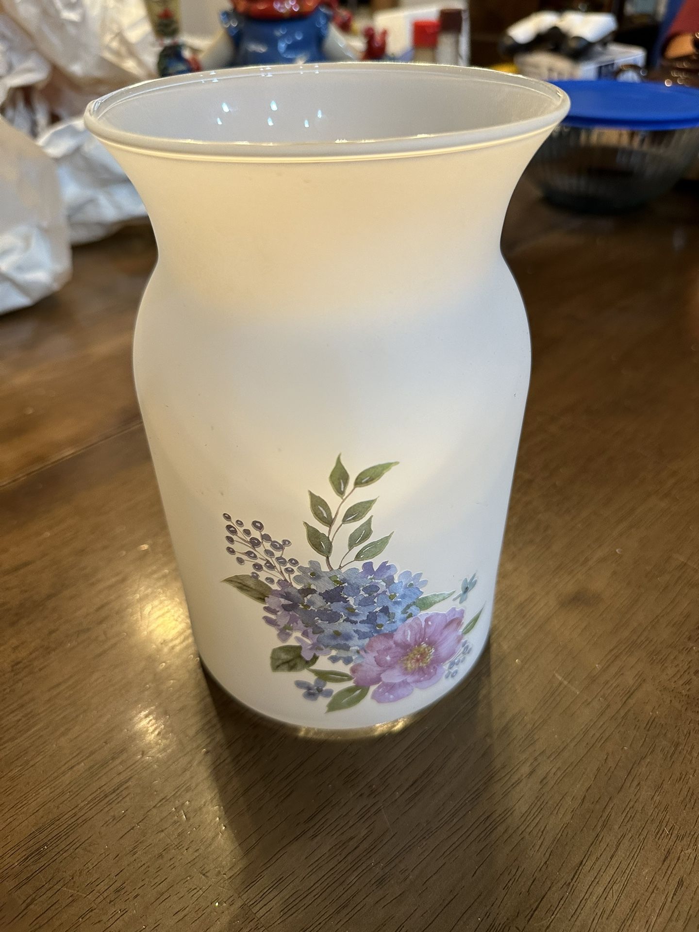 Large Frosted Glass Vase W/ Flowers