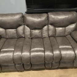 Black Leather Power Reclining Sofa Couch