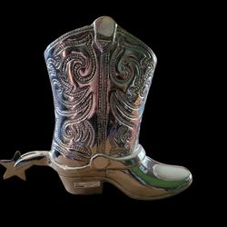 Unique Rare Tall Cowboy Boot Shiny Aluminum  Vase Or Wine Holder BRAND NEW