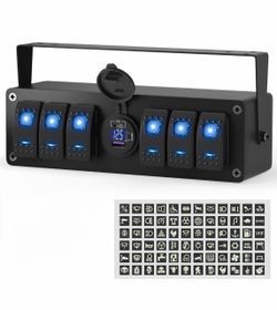 6-Gang Rocker Switch Panel with USB & Voltmeter