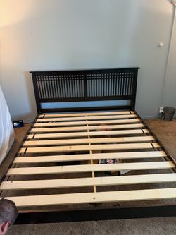 California King Dark Wood Platform Bed Frame + Tall Headboard
