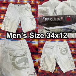 Vintage Y2K Ecko UNLTD Cargo Shorts Mens 34x12 Khaki Rhino Logo Raw & Uncut