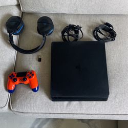 PS4 With Orange DualShock Controller And Turtle Beach Headset 